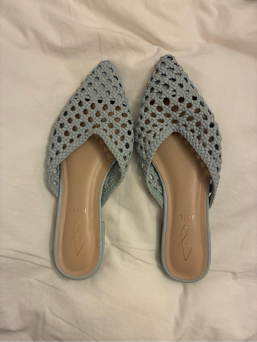 Joie Pale Blue Woven Pointed-Toe Mules